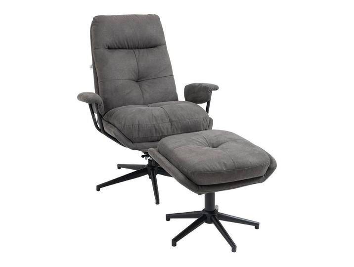 HOMCOM Polsterstuhl Sessel mit Fußhocker, verstellbare Rückenlehne (Polstersessel, 2 St), bis 150 kg Belastbar, Polyester, Stahl, Dunkelgrau, grau von Homcom