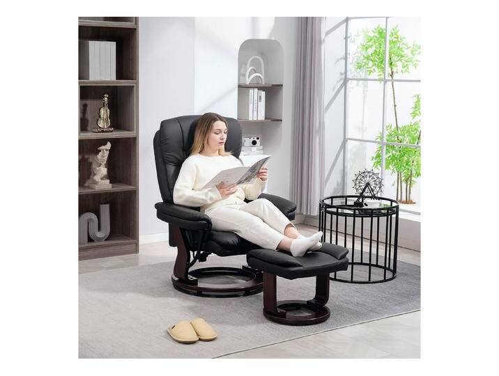 HOMCOM Relaxsessel 360°drehbarer TV-Sessel mit Hocker, Taschenfeder (Ruhesessel, 2-St., Fernsehsessel), für Wohnzimmer, Kunstleder, Schwarz, schwarz von Homcom
