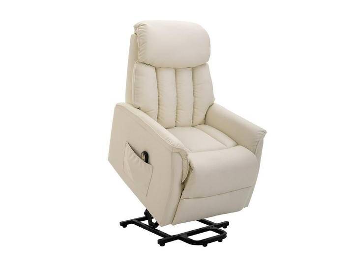 HOMCOM Relaxsessel Aufstehsessel (1-St), Sessel mit Aufstehhilfe Fernsehsessel Liegefunktion Kunstleder Beige, weiß, motorisch verstellbar von Homcom
