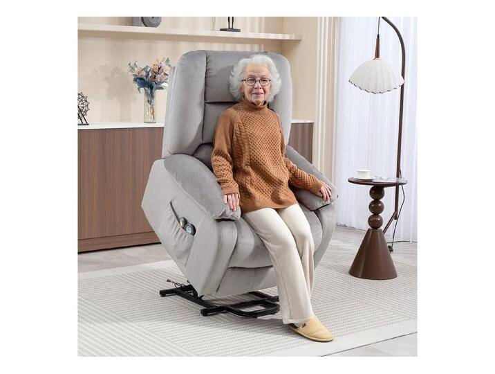 HOMCOM Relaxsessel Fernsehsessel mit Aufstehhilfe (Massagesessel mit Liegefunktion, Wärme- und Massagefunktion, 1-St., TV Sessel mit Taschenfederkernsystem), Fernbedienung, Seitentasche, Hellgrau von Homcom