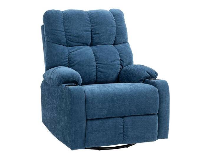 HOMCOM Relaxsessel Fernsehsessel mit Liegefunktion, Schaukelfunktion (Drehbar TV-Sessel mit Fußstütze, 1-St., Taschenfederkern, Becherhalter), für Wohnzimmer, Dunkelblau von Homcom