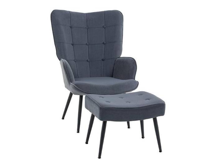 HOMCOM Relaxsessel Loungesessel mit Hocker, Armlehnstuhl mit Stahlbeine (Relaxstuhl, 2-St., Armlehensessel mit Hocker), Grau, grau von Homcom