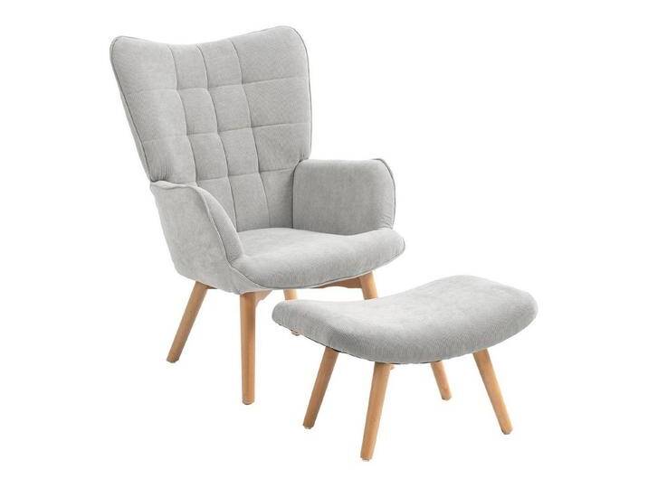HOMCOM Relaxsessel Ohrensessel mit Hocker, Polstersessel in Cord-Optik (Loungesessel, 2-St., Armlehnstuhl), für Wohnzimmer, Grau, grau von Homcom