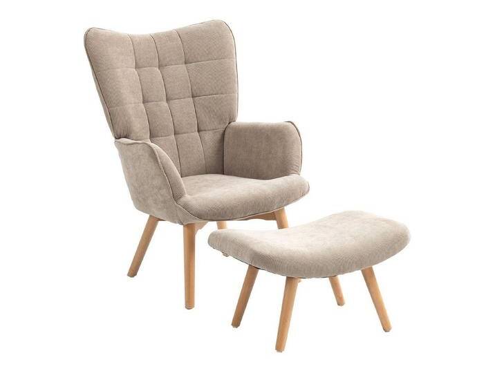 HOMCOM Relaxsessel Ohrensessel mit Hocker, Polstersessel in Cord-Optik (Loungesessel, 2-St., Armlehnstuhl), für Wohnzimmer, Khaki, braun von Homcom