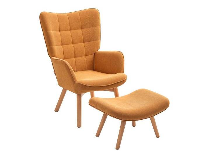 HOMCOM Relaxsessel Ohrensessel mit Hoher Rückenlehne, Holzbeine (Sessel mit Hocker, 2-St., Loungesessel), mit getuftetem Design, Cord-Optik, für Wohnzimmer von Homcom