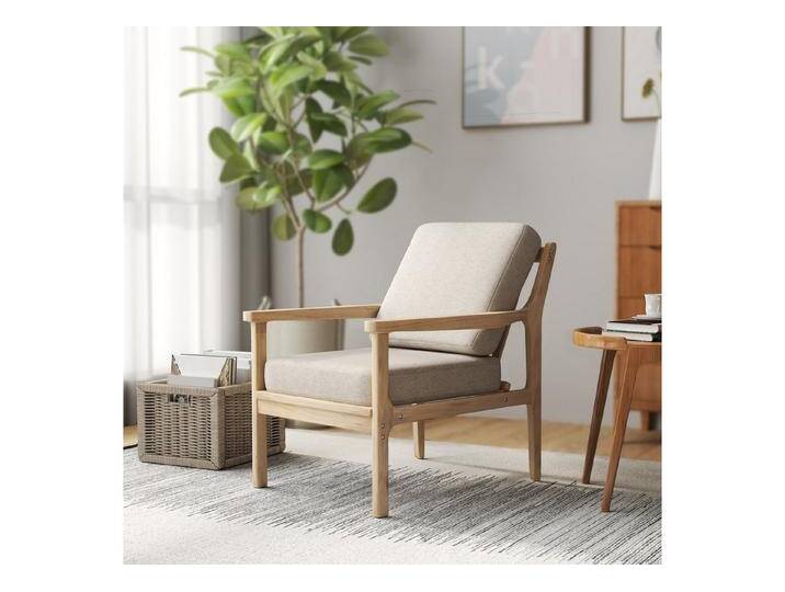 HOMCOM Relaxsessel Sessel Loungesessel mit Leinenoptik (Armlehnesessel, 1-St., Polsterstuhl), für Schlafzimmer, Wohnzimmer, Beige, beige gelb von Homcom