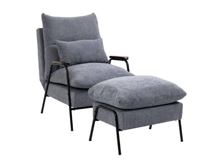 HOMCOM Relaxsessel Sessel mit Hocker, mit Liegefunktion, mit Verstellbar Rückenlehne (Polsterstuhl, 2-St., Fernsehsessel), für Wohnzimmer, Hellgrau von Homcom