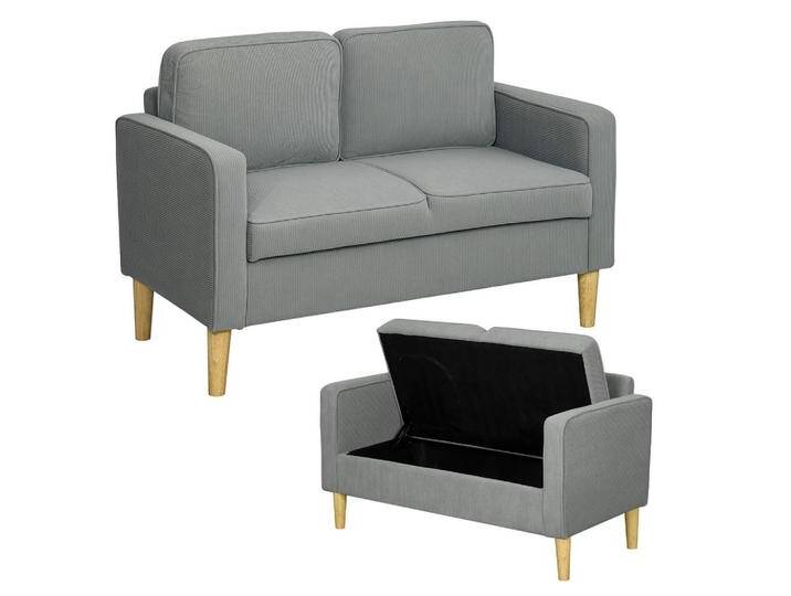 HOMCOM SOFA, Hellgrau, 117x79x63 cm, Wohnzimmer, Sofas & Couches, Sofas, 2-Sitzer Sofas von Homcom