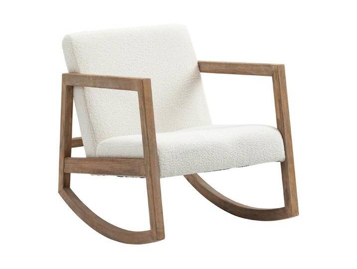 HOMCOM Schaukelstuhl gepolstert Relaxstuhl mit Holzrahmen (Loungesessel, 1 St), Kautschukholz Cremeweiß 60 x 81 x 71 cm, weiß von Homcom