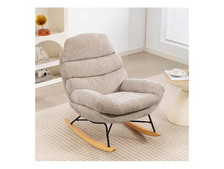 HOMCOM Schaukelstuhl mit Anti-Rutsch-Pads (Schwingstuhl, 1 St), für Wohnzimmer, Schlafzimmer, Cremeweiß, weiß von Homcom