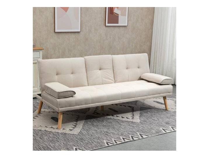 HOMCOM Schlafsofa Dreisitzer mit Bettfunktion, Einzelbett mit Kissen, Bettsofa 1 Teile, für Wohnzimmer, Beige, beige gelb von Homcom