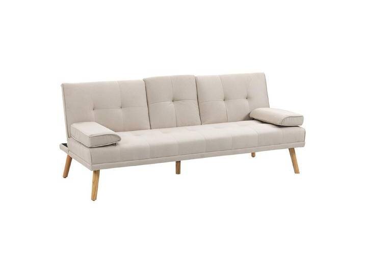 HOMCOM Schlafsofa Dreisitzer mit Bettfunktion, Einzelbett mit Kissen, Bettsofa 1 Teile, für Wohnzimmer, Beige von Homcom