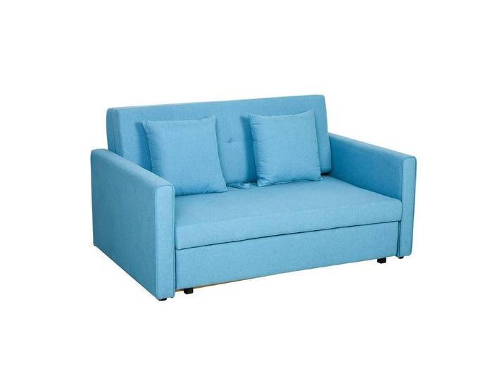 HOMCOM Schlafsofa Schlafcouch mit Bettfunktion, mit Stauraum, 2-Sitzer Sofa 1 Teile, für Wohnzimmer, Polyester, Holz, blau grau von Homcom