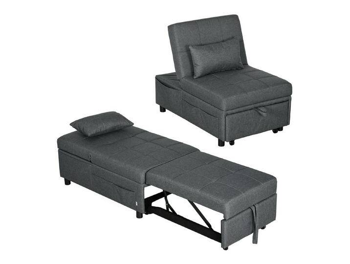 HOMCOM Sessel 3 in 1 Klappsessel mit Seitentasche (Schlafsessel, 1-St., Bettsessel), Grau 65,5 x 104 x 81 cm, grau, Grau von Homcom