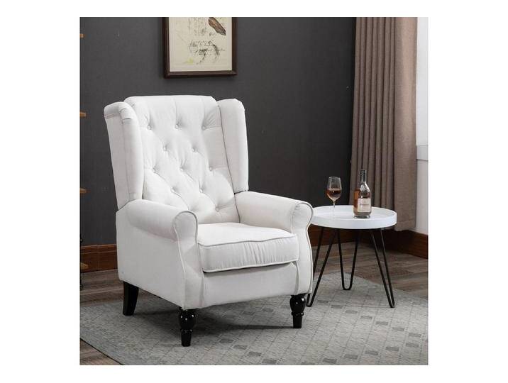 HOMCOM Sessel Einzelsessel, Akzentsessel mit Tufting Holzfüße (Ohrensessel, 1-St., Relaxsessel), für Wohnzimmer, Cremeweiß, weiß von Homcom