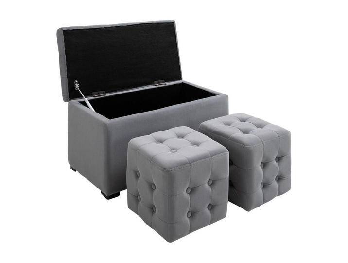HOMCOM Sitzbank Polster Sitztruhe mit Stauraum und Sitzhocker (Ablagehocker-Set, 3-St., Aufbewahrungshocker), Hellgrau 75 x 40 x 42 cm, grau, Kautschukholz, Schaumstoff von Homcom