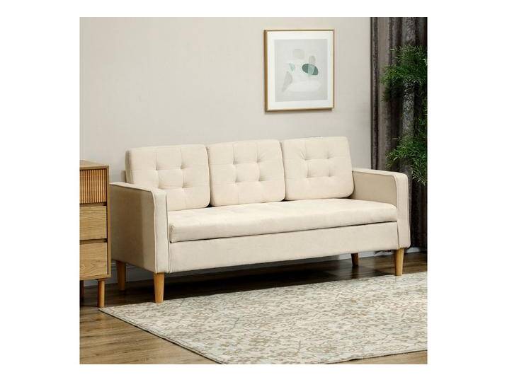 HOMCOM Sofa 3 Sitzer Sofa, Couch mit Stauraum, Holzbeine, Polstersofa 1 Teile, für Wohnzimmer, Cremeweiß, grau von Homcom