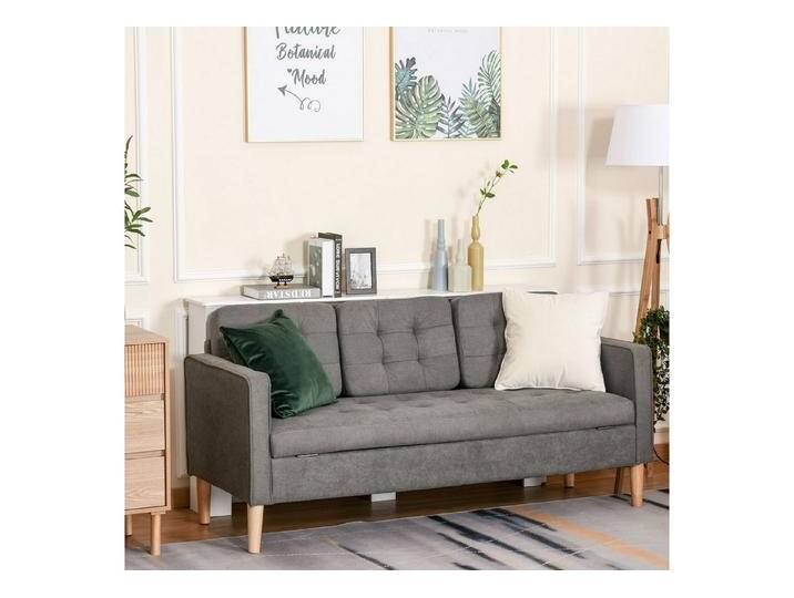HOMCOM Sofa abnehmbar mit Kissen, aus Gummiholz, Einzelstück 1 Teile, Stauraum unter Sitzfläche, grau HOMCOM Sofa abnehmbar mit Kissen, aus Gummiholz, Einzelstück 1 Teile, Stauraum unter Sitzfläche, grau von Homcom