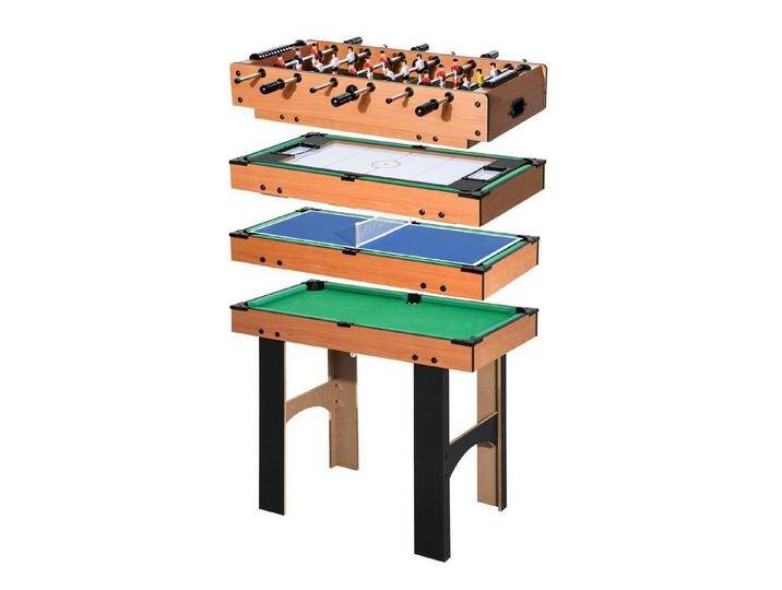 HOMCOM Spieltisch 4-in-1 Multispieltisch, (Multifunktionstisch, 1-tlg), mit Tischfußball Tischhockey Tischtennis Billard, Naturholz+Schwarz von Homcom