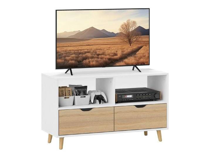 HOMCOM TV-Board TV Schrank Lowboard mit 2 Ablage, Schublade, 99 cm lang (TV Board, 1 St., Fernsehtisch), für Wohnzimmer, Weiß, weiß von Homcom