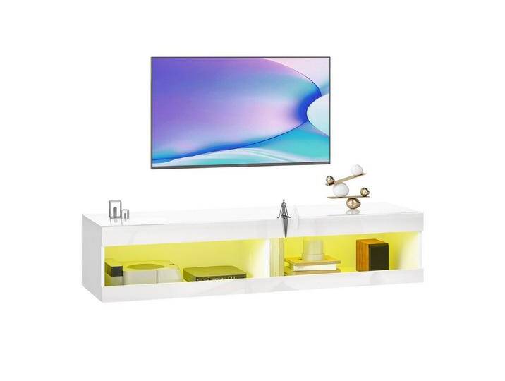 HOMCOM TV-Board mit RGB LED-Beleuchtung (16 Farben) (Hängender TV Schrank, 1 St., TV Lowboard), mit offenen Stauraum, für 55-60 Zoll Fernseher von Homcom