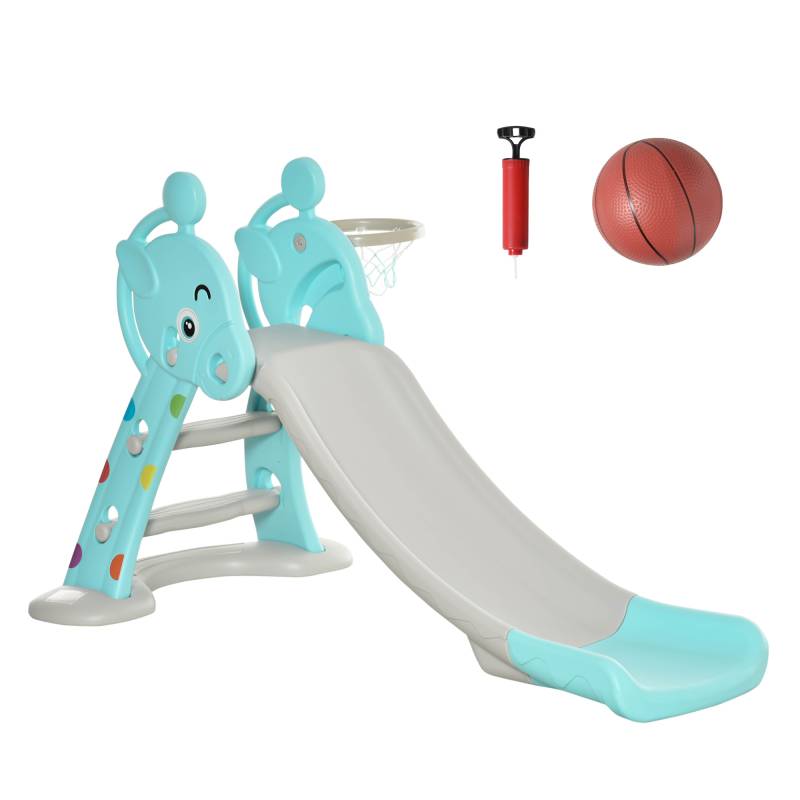 Scivolo per bambini 2-4 anni con canestro basket in pp hdpe grigio blu von Homcom