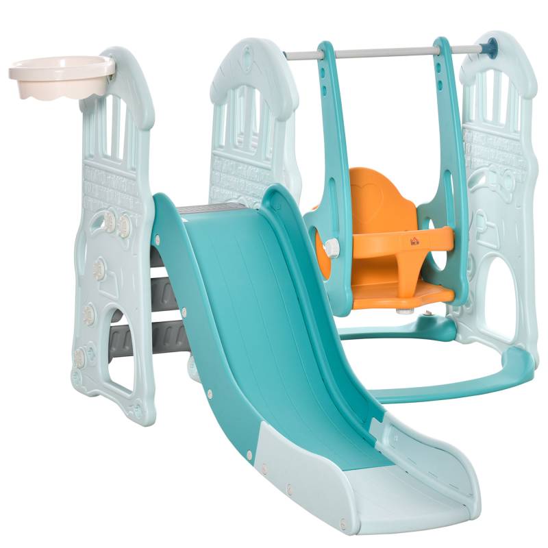 Scivolo per bambini con altalena regolabile canestro pp blu arancione von Homcom