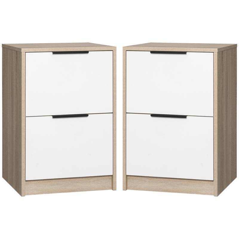 Set 2 comodini in legno con cassetti legno e bianco von Homcom