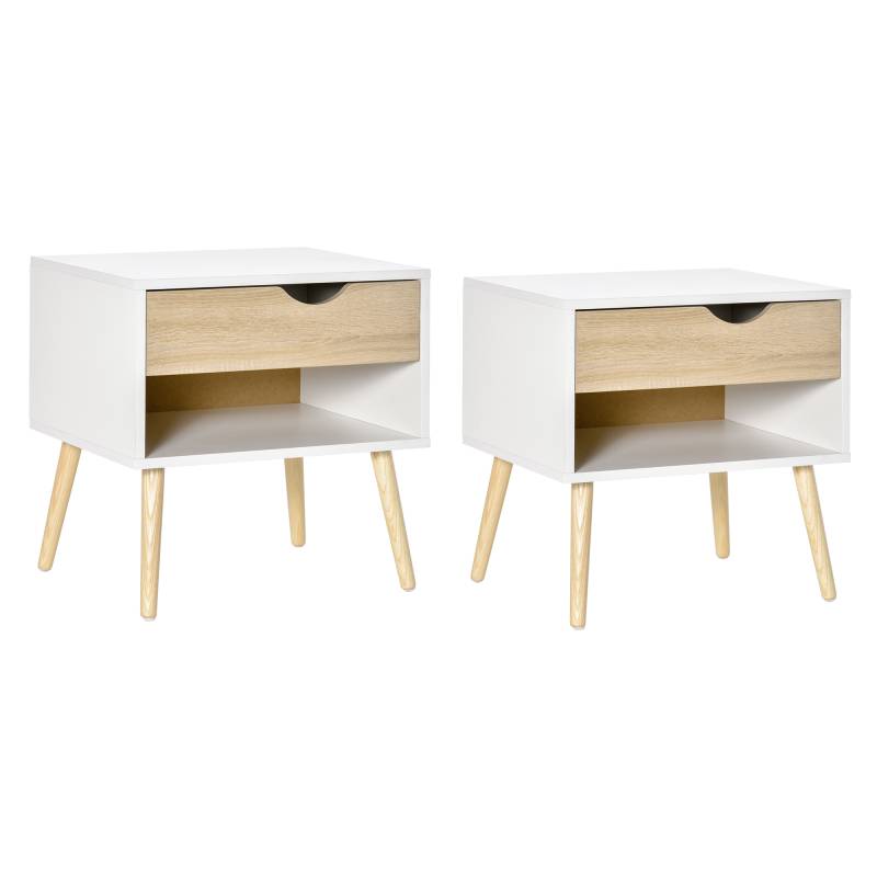 Set di 2 comodini moderni con cassetto e mensola bianco rovere von Homcom