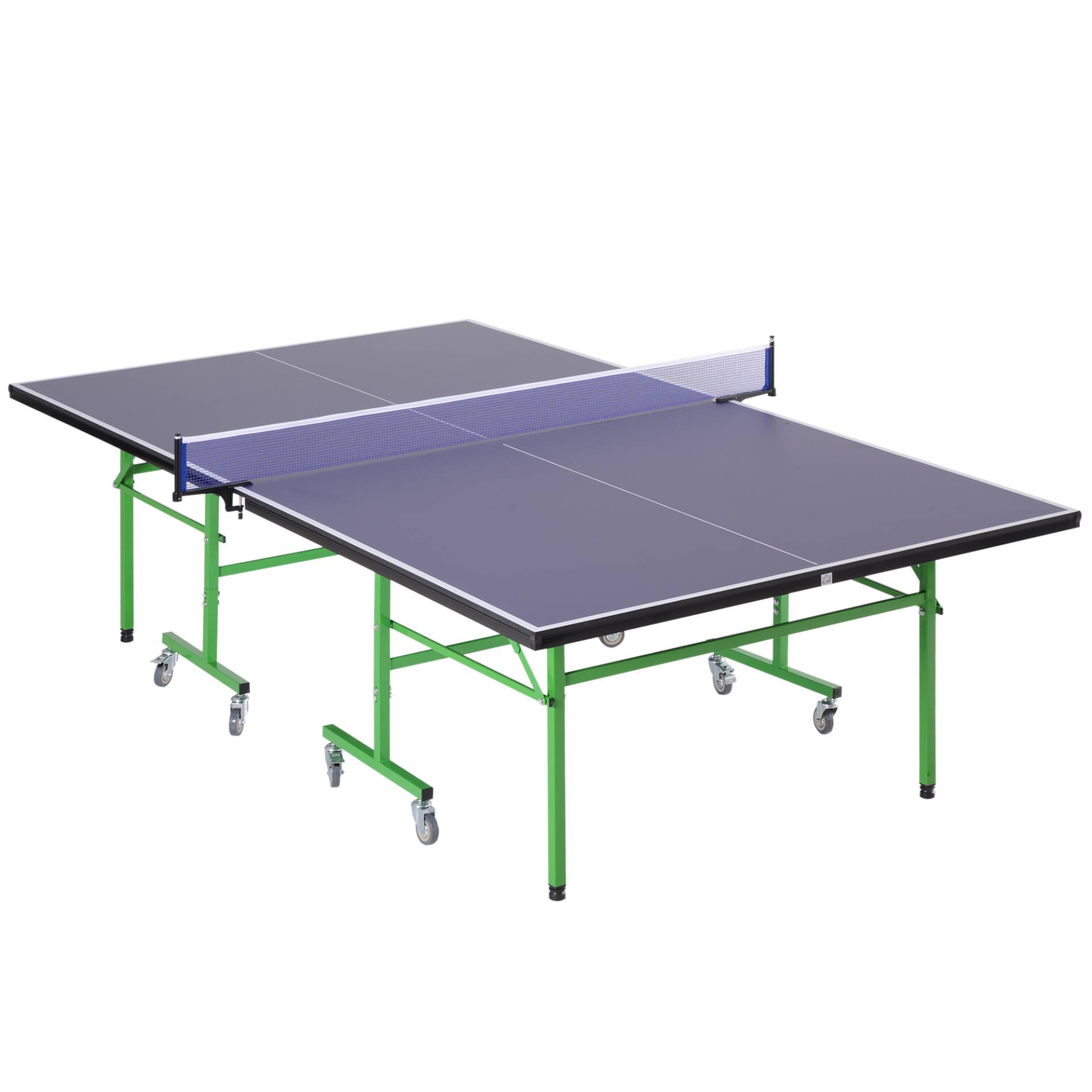 Tavolo da ping pong pieghevole interno con 8 ruote acciaio viola verde von Homcom