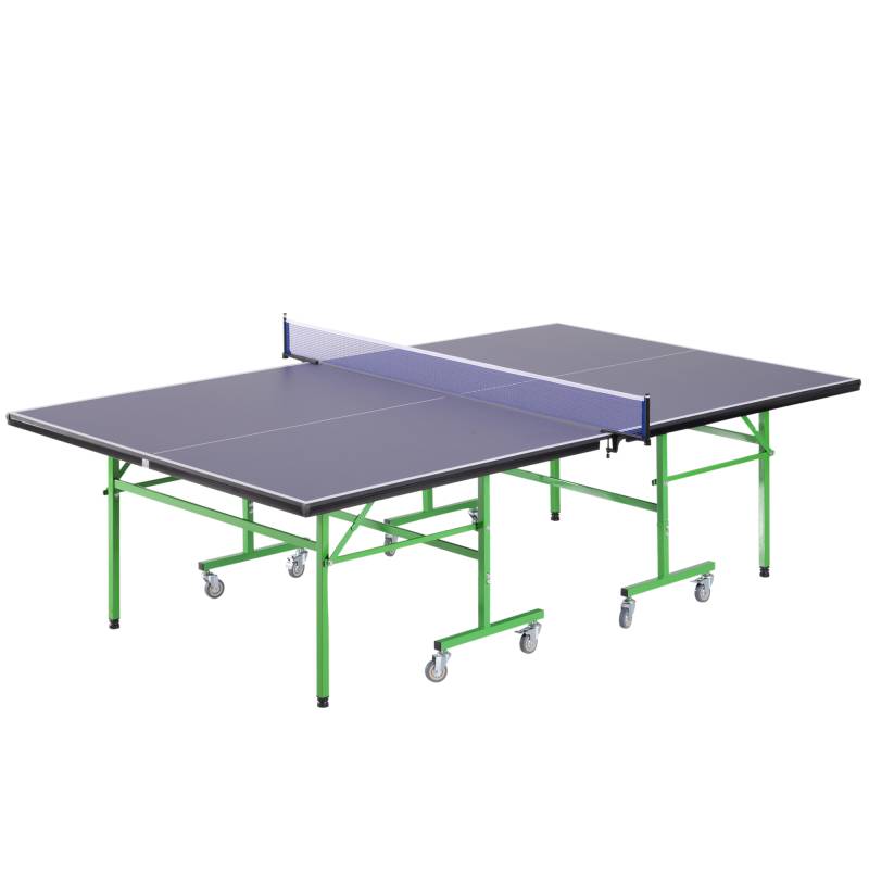 Tavolo da ping pong pieghevole interno con 8 ruote acciaio viola verde von Homcom