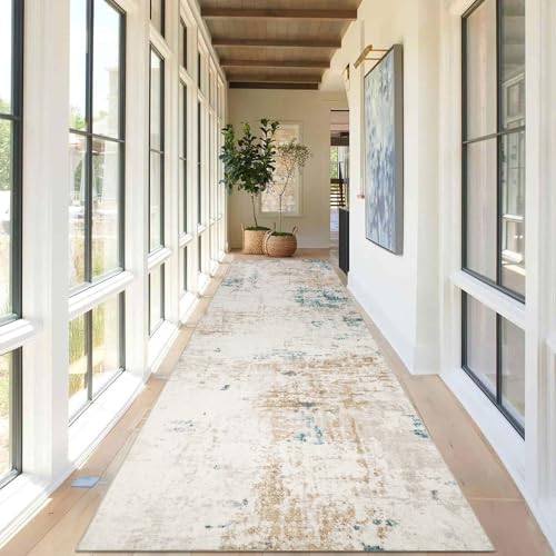 Homcomodar Läufer Teppich für Flur 80x300cm rutschfeste Modern Abstrakter Teppiche Läufer Waschbarer Küche Teppich Läufer Kurzflor Kunstwolle Teppich Schlafzimmer Teppiche Runner(Beige) von Homcomodar