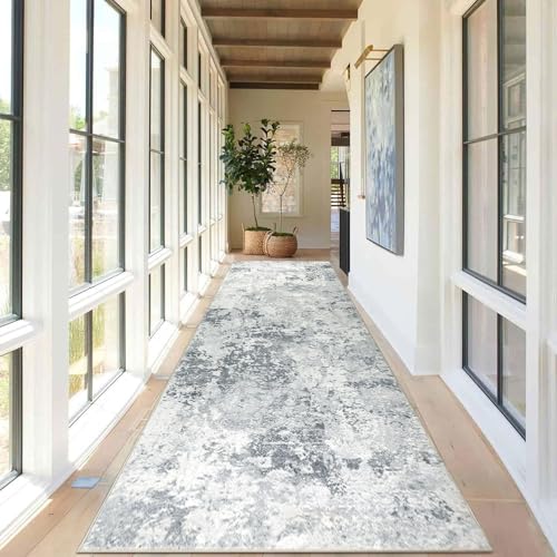 Homcomodar Läufer Teppich Flur 80x300cm rutschfest Modern Teppiche Waschbarer Küche Teppich Läufer Kurzflor Kunstwolle Teppiche Läufer für Schlafzimmer Wohnzimmer(Grau) von Homcomodar