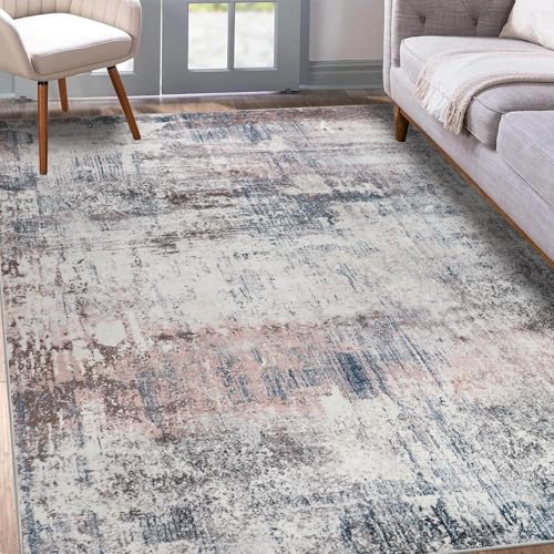 Homcomodar Abstrakter Teppich Wohnzimmer 122x170cm Waschbar Teppich Schlafzimmer Moderne Kurzflor Teppiche für Wohnzimmer Kinderzimmer Esszimmer(Blau) von Homcomodar