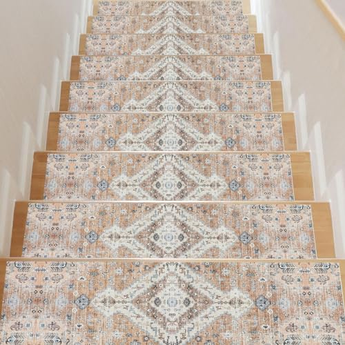 Homcomodar Antirutsch Treppe Tritte für Holzstufen 15-Pack,8"x30" Teppich Treppe Tritte Innengummi Treppe Teppiche Sicherheitsmatten für Hunde, Kinder und Ältere, Treppengriff Step Tritte von Homcomodar