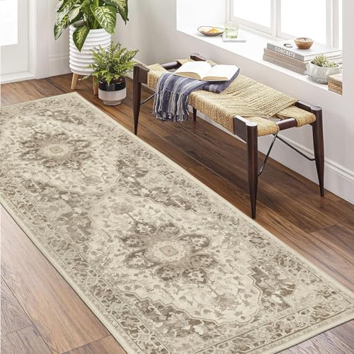 Homcomodar Boho Teppich Läufer Flur 80x200cm rutschfest Küche Läufer Teppiche Waschbar Flur Teppich Läufer für Küche Schlafzimmer Eingang Waschküche(Taupe) von Homcomodar