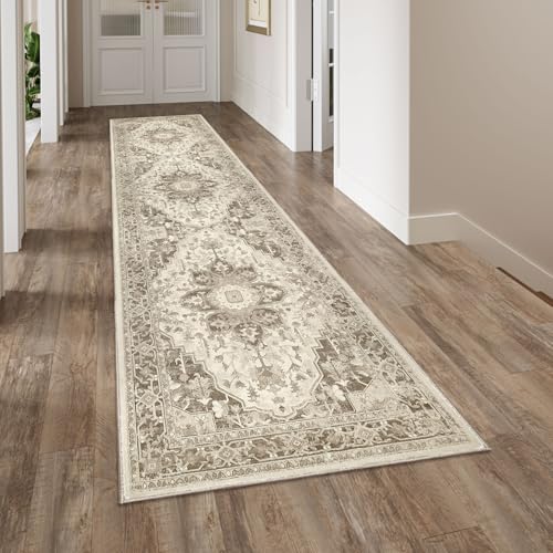 Homcomodar Boho Teppich Läufer Flur 80x300cm rutschfest Küche Läufer Teppiche Waschbar Flur Teppich Läufer für Küche Schlafzimmer Eingang Waschküche(Taupe) von Homcomodar