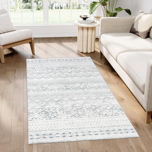 Homcomodar Boho Teppich Wohnzimmer 80x150cm Teppiche Waschbarer Vintage Teppich Kurzflor Teppiche Schlafzimmer für Wohnzimmer Esszimmer Kinderzimmer(Grau) von Homcomodar