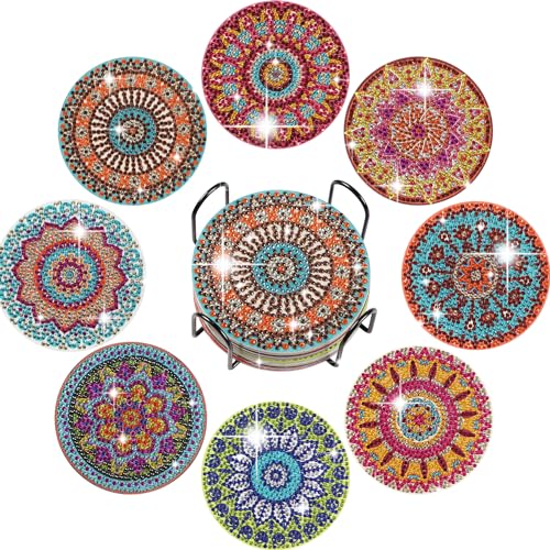 Homcomodar Diamond Painting Untersetzer 8PCS Diamond Art Untersetzer DIY Mandala Untersetzer Diamant Art Tassen Untersetzer für Erwachsene, Kinder, Anfänger von Homcomodar