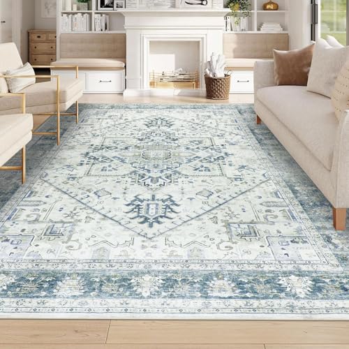 Homcomodar Teppich Wohnzimmer 160x230cm Vintage Teppich Schlafzimmer Kurzflor Teppiche Waschbarer für Wohnzimmer Kinderzimmer(Beige/Grün) von Homcomodar