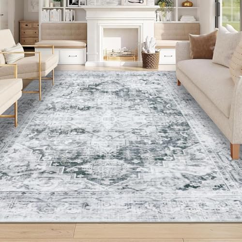 Homcomodar Teppich Wohnzimmer Grau 200x290cm Vintage Teppich Schlafzimmer Waschbarer Kurzflor Wohnzimmerteppiche für Esszimmer Kinderzimmer von Homcomodar