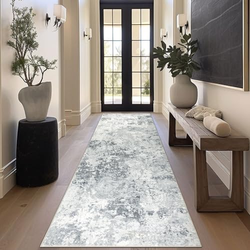 Homcomodar Läufer Teppich Flur 80x250cm rutschfest Modern Teppiche Waschbarer Küche Teppich Läufer Kurzflor Kunstwolle Teppiche Läufer für Schlafzimmer Wohnzimmer(Grau) von Homcomodar