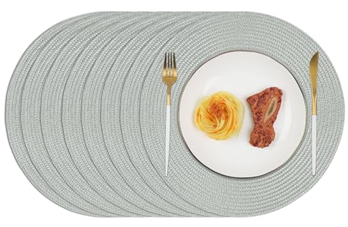 Homcomodar Platzsets Rund Grau 8PCS Tischsets Abwaschbar 34cm Tisch Tischsets Hitzebeständigem Platzdeckchen für Küche Abendessen von Homcomodar