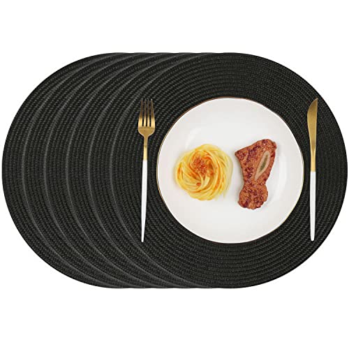 Homcomodar Runde Tischsets Abwaschbar Set von 6 Platzsets Hitzebeständigem Platzdeckchen für Küche Abendessen 34cm(Schwarz) von Homcomodar