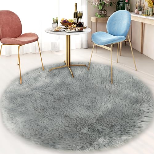 Homcomodar Teppich Rund Wohnzimmer Schaffell Lammfell Teppiche Super Weich Shaggy Teppich Flauschiger Teppiche für Sofa Schlafzimmer 120cm Rund von Homcomodar