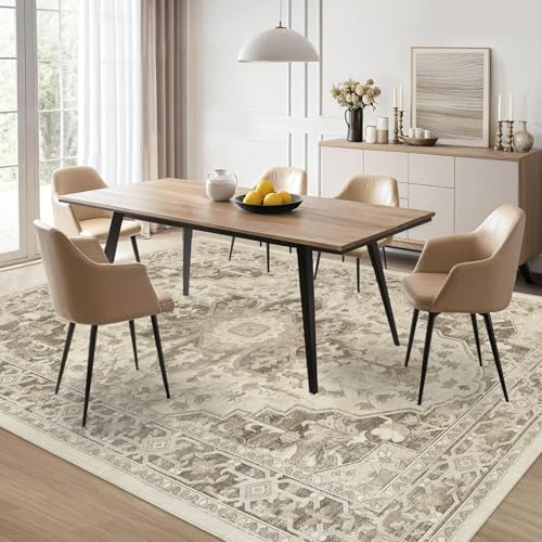 Homcomodar Teppich Wohnzimmer 200x290cm Vintage Teppich Schlafzimmer Kurzflor Boho Teppiche Waschbarer Wohnzimmerteppiche für Wohnzimmer Kinderzimmer(Taupe) von Homcomodar