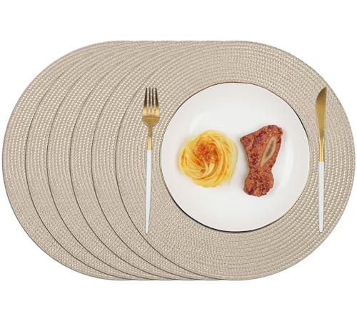 Homcomodar Tischsets Rund 6PCS Platzsets Abwaschbar 34cm Platzdeckchen Hitzebeständigem Tisch Tischsets Essensmatte für Küche Abendessen(Khaki) von Homcomodar