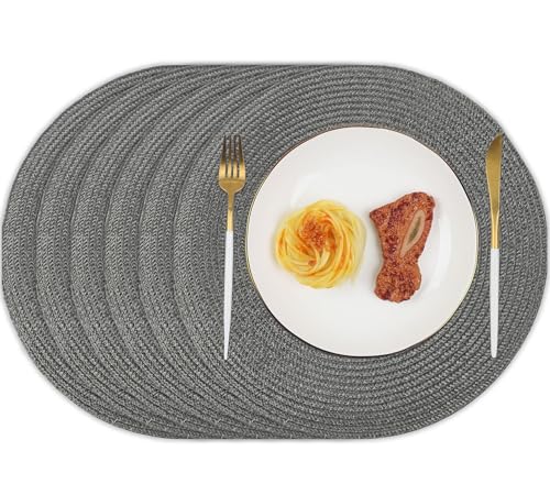 Homcomodar Tischsets Rund 6PCS Schwarz Platzsets Abwaschbar 34cm Platzdeckchen Hitzebeständigem Tisch Tischsets für Küche Abendessen(Dunkelgrau) von Homcomodar