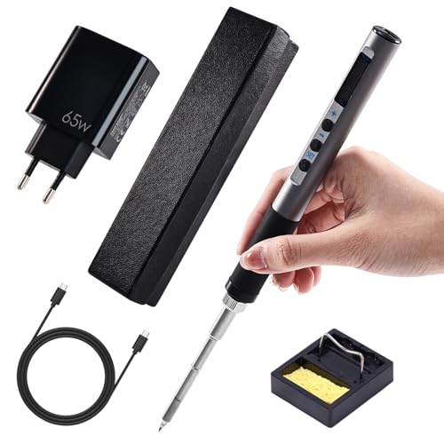 HomdMarket USB C Lötkolben Set, 65W Kabelloser Lötkolben Akku Einstellbar 150-450℃ Schnelles Aufheizen, Digitale OLED-Bildschirm-Anzeige, Automatischer Ruhezustand (mit Netzadapter) von HomdMarket