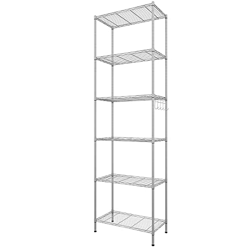 Himimi Regal,abstellraum Regal,Badezimmerregal Shelf,hoch schmal Standregale,Lagerregal 6 Ablage Küchenregal Metallregal, verstellbare Ablagen,Drahtkorb,54 x 29 x 160cm,Silber von Himimi